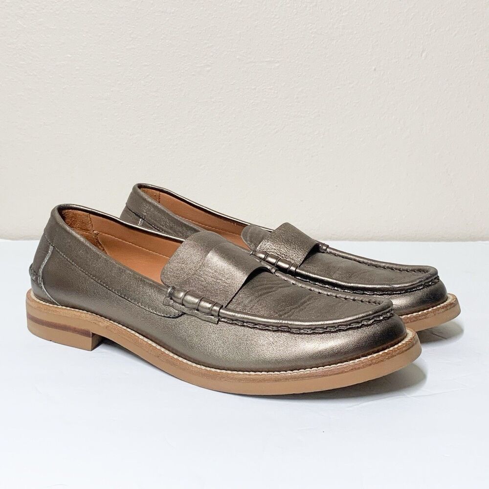 Pedro Garcia Stina 41 US 11 Classic Penny Loafer Metallic Taupe Leather $750